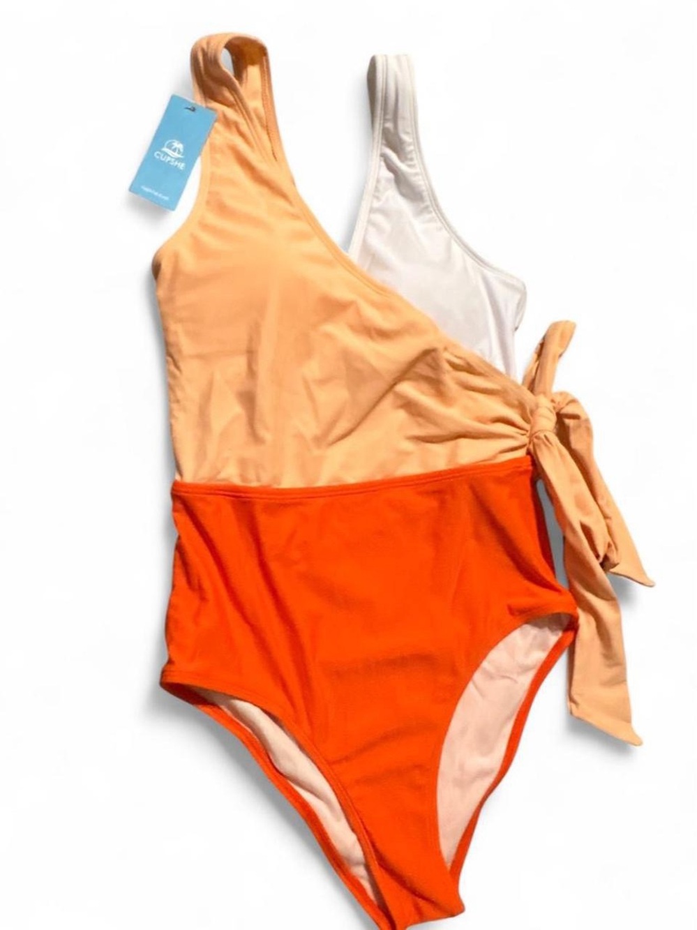 Cupshe Two-Tone Orange Tie-Side One-Piece Swimsuit Sz XS